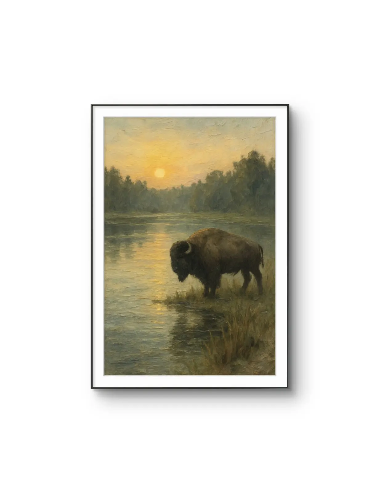 Henri des Bois - The Bison at Dawn — Mixed Media tirage d'art par Henri des Bois